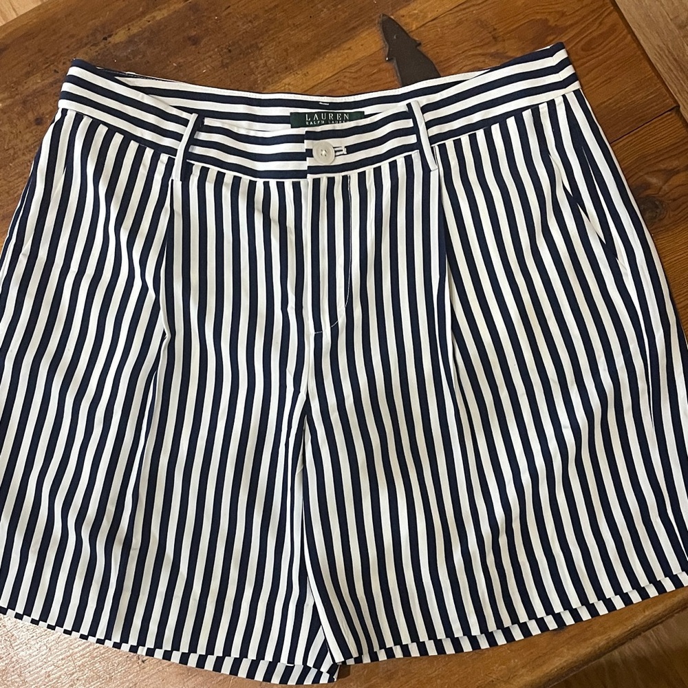 Ralph Lauren White Shorts with lining  and Navy striping . High waisted